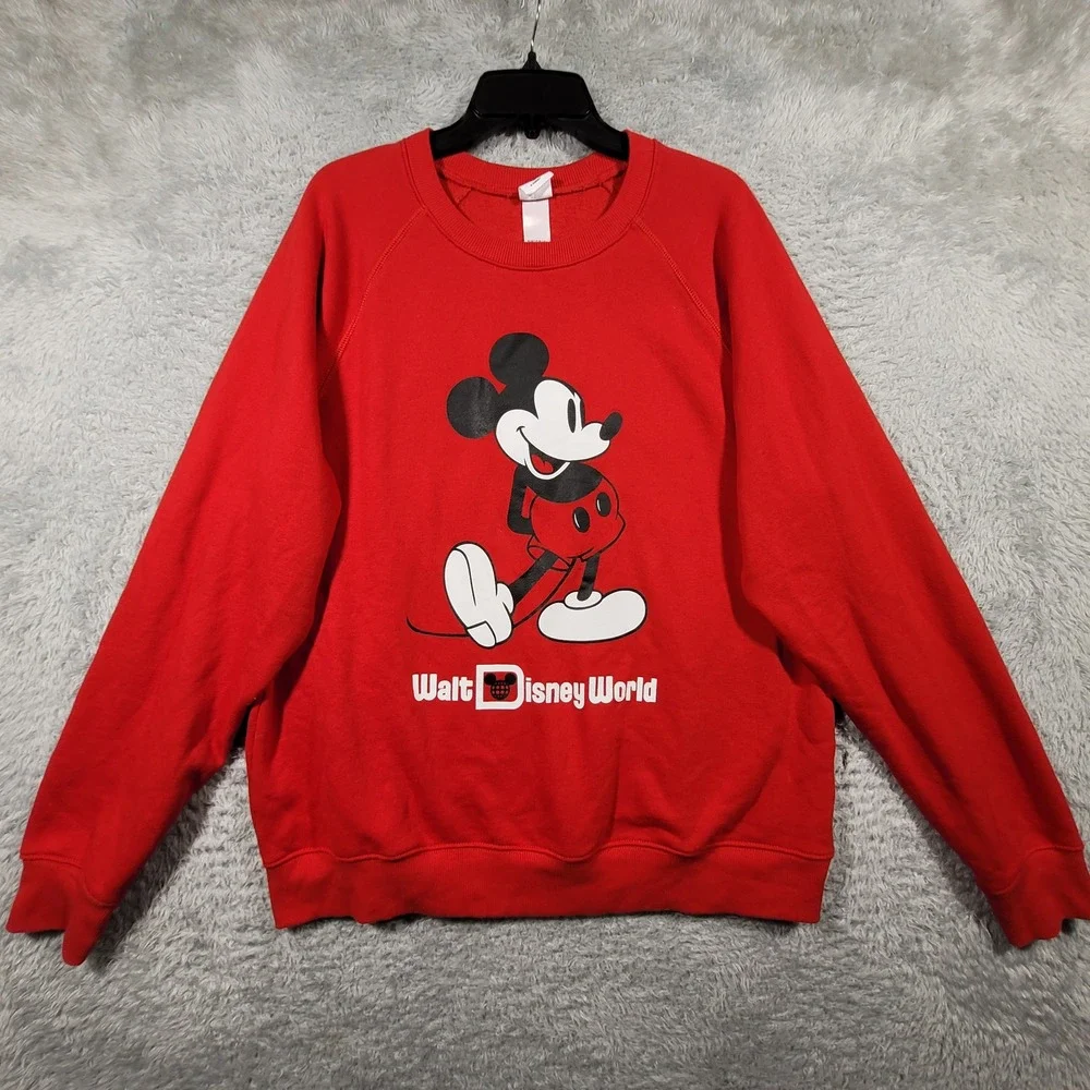 Disney Sweatshirt Mens Large Red Walt Disney World Mickey Mouse Graphic Pullover